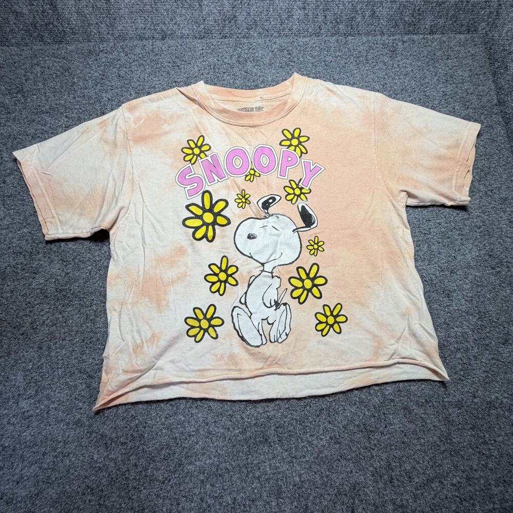 Peanuts SNOOPY Graphic Tie Dye Crop Top (Size M) 2022 Flowers Pink White